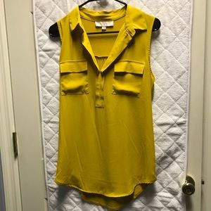 Mustard colored tank top blouse with collar